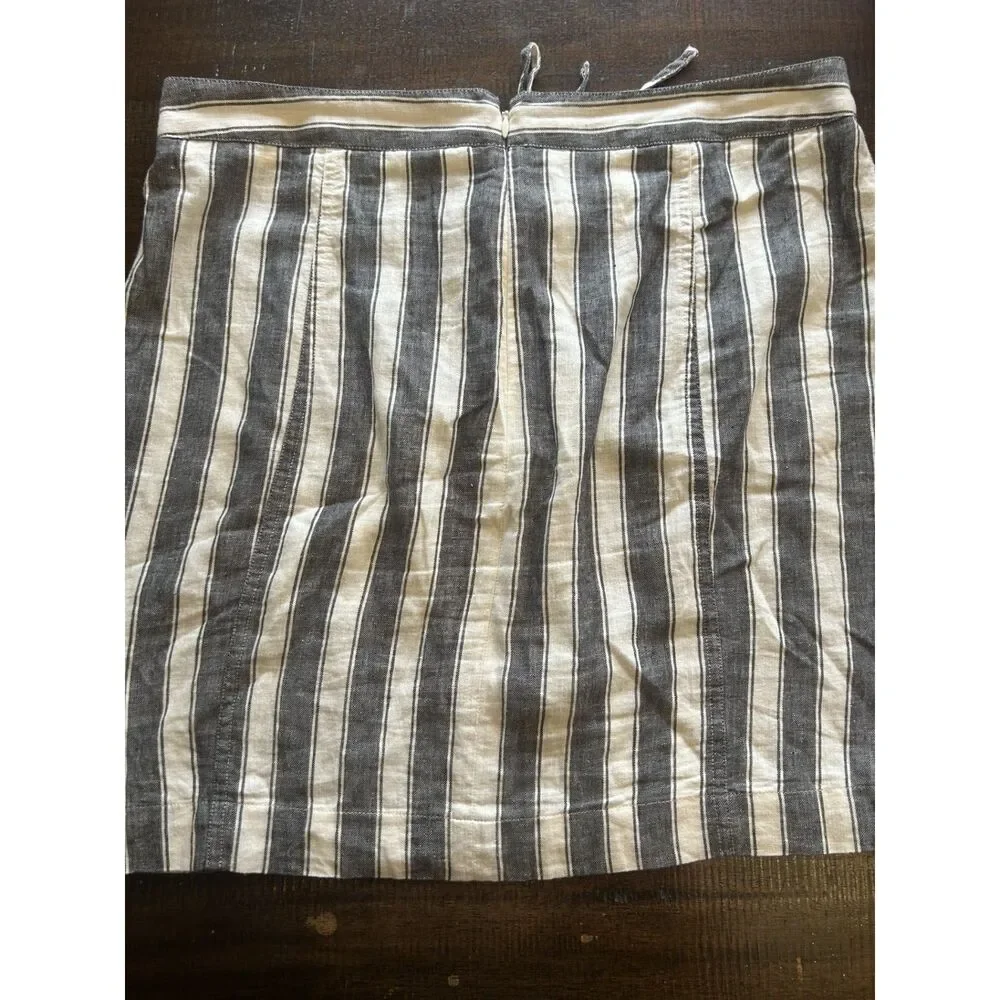 Madewell Coastal Nautical Striped Lace-Up Skirt Linen Blend Pockets Size 10 - Picture 5 of 6